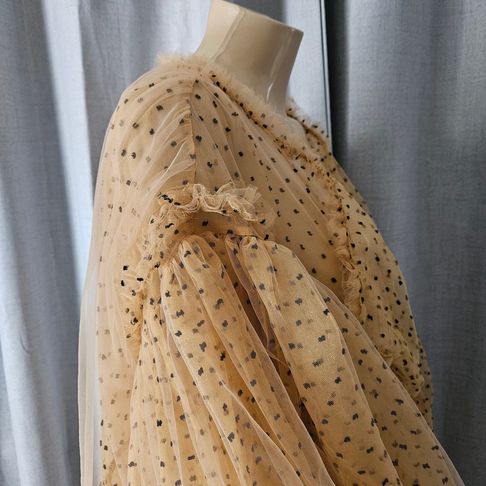 Fancy Dream Peach Tulle Polka Dot Sheer Ruffle Puff Sleeve Duster Robe OS - Picture 8 of 11